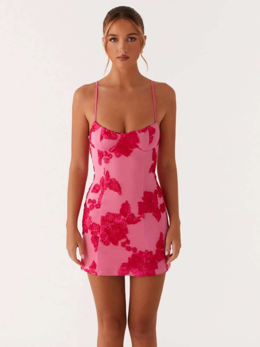 Peppermayo Pink Mini Dress with Hot Pink Floral Appliqué